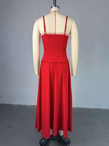 ضرب حزام السباغيتي الأحمر جعل الأشرطة أزياء جريئة أنيقة الخصر الصيف عارية الظهر فساتين طويلة عارضة - Product Image 5