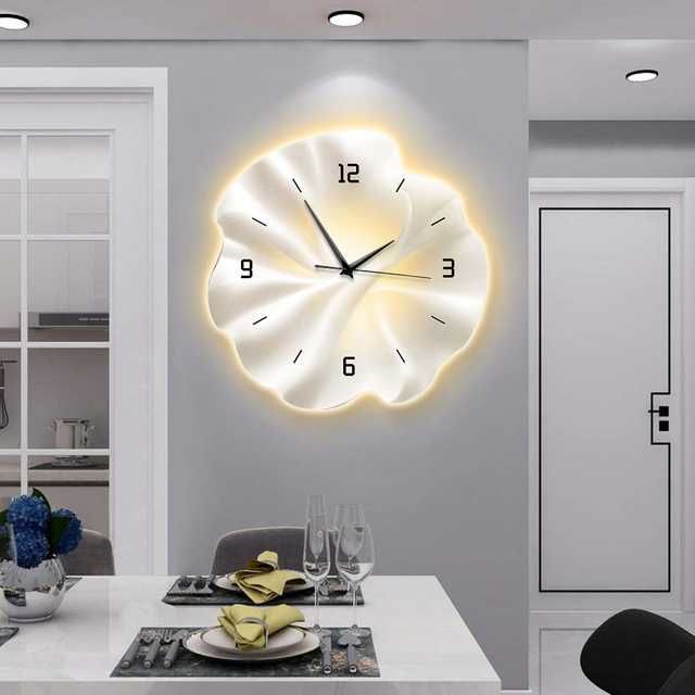 Modern Wall Art Deco MDF Engraving Silent Watch LED Light Crystal Porcelain Interior Decoration Wall Clock