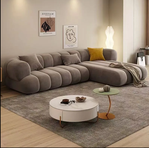 Ensemble de <span class=keywords><strong>canapé</strong></span> moderne en <span class=keywords><strong>tissu</strong></span> velours incurvé à trois places avec fonction inclinable pour les salons d'appartements et d'hôtels - Product Image 5