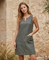 Robe mini en lin sans manches OEM ODM avec poches, fabriquée sur commande en lin européen