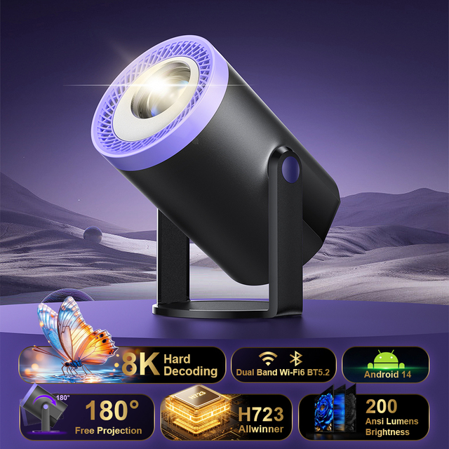 New Turn 1 Portable Allwinner H713 H723 T950 Android 14 1080P Projector 4K Android 200 ANSI Mini Smart Home Theater Proyector