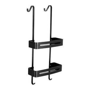 Modern No Drilling Black Double Layers Shower Caddy <b>Shelf</b> with <b>Hooks</b> Shower Rack Shower Holder - Product Image 1