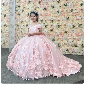 Blush 3D floreale Applique abito da bambina piccola principessa festa di nozze fiore evento formale per bambini regali - Product Image 2