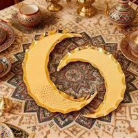 1 stks Gouden Metalen Serveerschaal Halvemaan Vorm Fruitplateau Luxe Huisdecoratie Ramadan Eid Mubarak Feest Tafeldecoratie