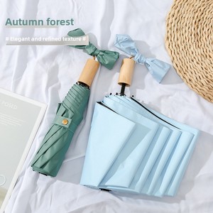 Japanese Style Cute Bow Wooden Handle Three-Fold Manual Umbrella Advertising Gift Folding Black Rubber Sunscreen Sunshade