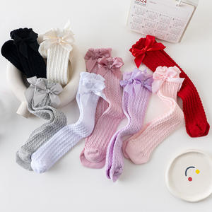 Chaussettes Hautes à Nœud en Coton Confortables <span class=keywords><strong>pour</strong></span> Petites Filles <span class=keywords><strong>de</strong></span> 1 à 8 <span class=keywords><strong>Ans</strong></span>, Sans <span class=keywords><strong>Talon</strong></span>, Bord Droit, Nervures Torsadées - Product Image 1