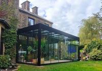 Serre-jardin à toit plat en aluminium et verre, double usage, pour la culture des plantes et les loisirs familiaux