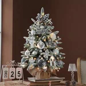 Блестящая легкая Рождественская елка в новом стиле 45-90 см с деревянной подставкой, украшенная Маленькая рождественская елка, товары для рождественского декора