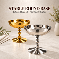 Bol à dessert sur piédestal en acier inoxydable doré et argenté pour Noël, mariage, fête, hôtel, buffet et traiteur événementiel