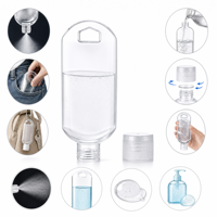 Vente en gros de flacons pulvérisateurs plats en PETG de 60 ml avec bouchon à vis et mousqueton, rechargeables, étanches, portables, pour alcool et désinfectant pour les mains