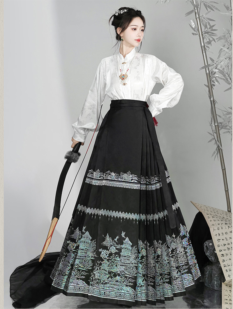 camicia bianca + gonna mamian nera + yingluo