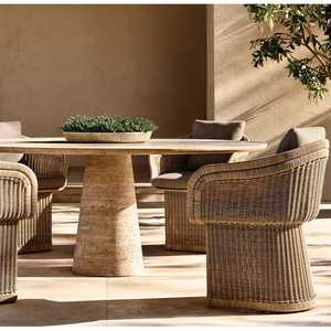 Sedia da Pranzo per Esterni in Stile Americano Intrecciata a Mano con <span class=keywords><strong>Tavolo</strong></span> in <span class=keywords><strong>Marmo</strong></span> e Poltrona in Rattan per Ristoranti e Hotel - Product Image 1