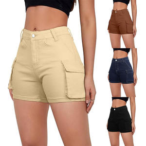 Pantalones cortos de mezclilla para mujer Ropa de verano para mujer Pantalones cortos de mezclilla de cintura alta Pantalones vaqueros rasgados deshilachados con flecos para mujer Pantalones cortos calientes con bolsillos - Product Image 1