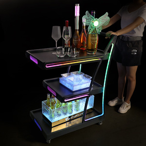 Three Story Stainless Steel Hotel Trolley With Led <b>Light</b> For Ktv Restaurant Birthday Cake Service Cart - Product Image 1