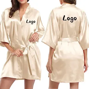Grosir Logo Kustom Pengiring Pengantin Pesta Pernikahan Jubah Mandi Berpakaian Gaun Spa Jubah Sutra Wanita Satin Jubah