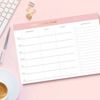 Bloc de notas para lista de comestibles, planificador de comida semanal, rosa, ''10x7, almohadilla magnética para planificación de comida, con apagado de las compras para hacer lista