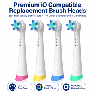 Cabezales de repuesto compatibles con <span class=keywords><strong>IO</strong></span> personalizados con tapas de viaje, paquete de 6 cabezales de repuesto negros para <span class=keywords><strong>cepillo</strong></span> de dientes eléctrico - Product Image 2