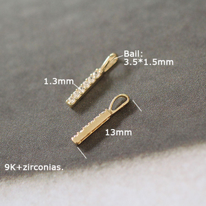 Charmes en or jaune massif 9 carats 9K AU375 en forme de barre avec zircone cubique, or antique pour bijoux permanents, collier, bracelet - Product Image 5