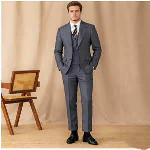 Traje de Hombre Entallado Personalizado, Traje de Negocios de 3 Piezas, Color Sólido, Dos Botones, Doble Abertura, Solapa de Pico, Conjunto Casual para Hombre - Product Image 4