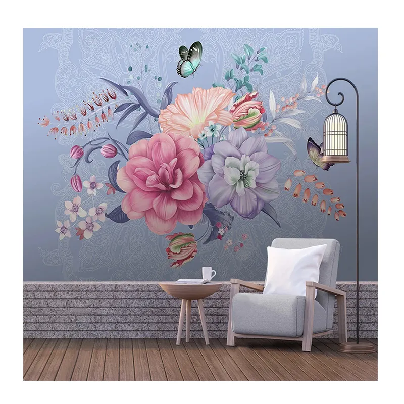 KOMNNIカスタム壁画壁紙北欧手描き花蝶大理石壁画リビングルーム壁壁画家の装飾