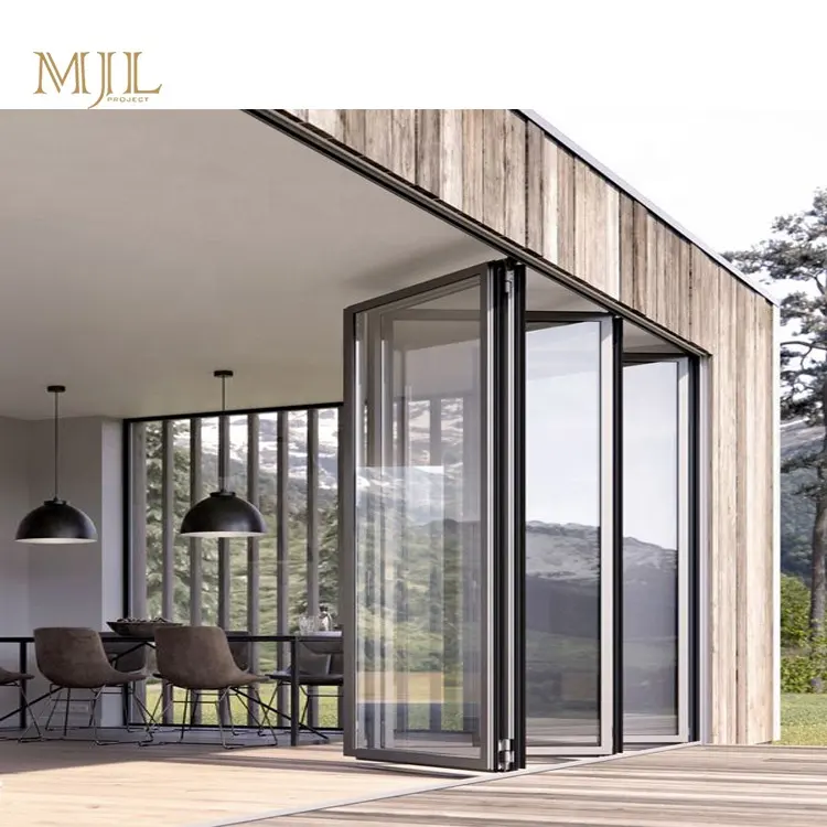 MJL-sistema de puertas plegables para balcón, puerta plegable de vidrio y aluminio, acordeón