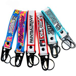 <b>Custom</b> Logo Brand Woven Embroidery Nylon Tag Customized Fabric Car Motorcycle Short Lanyard Keychain Strap <b>Key</b> Holder - Product Image 3