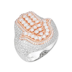 Anillo de <span class=keywords><strong>Mano</strong></span> de <span class=keywords><strong>Hamsa</strong></span> de Plata 925 con Piedras de Moissanita, Diseño Chapado en Oro, Engaste Pavé, Joyería - Product Image 2