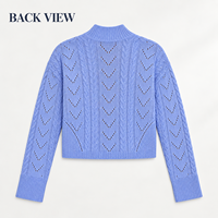 Cardigan personnalisé pour femme, à col montant, entièrement zippé, en maille torsadée, ajouré, à manches longues, court, pour le printemps et les tenues décontractées
