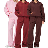 Ensemble 2 pièces pour femme en polyester et coton brossé polaire, sweat à capuche zippé et pantalon de survêtement large pour l'automne et l'hiver