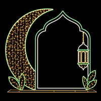 Halbmond-Metallrahmen Hängelaterne mit Blattbasis und Seilbeleuchtung, Ramadan-Motiv-Licht für Platz- und Straßenbeleuchtung, Festdekoration IP65