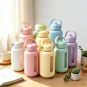 Bouteille d'eau en verre borosilicate avec couvercle à poignée portable, étanche, personnalisable, en silicone de qualité supérieure, OEM ODM - Product Image 5
