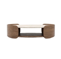 Ensemble de table basse en bois avec plateau rond en marbre éthiopien, brun, meubles modernes pour salon
