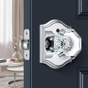Calzibeno Glass Door Knobs Octagon Crystal Interior With <b>Lock</b> Polished Chrome Modern Design For Bedroom Door - Product Image 1
