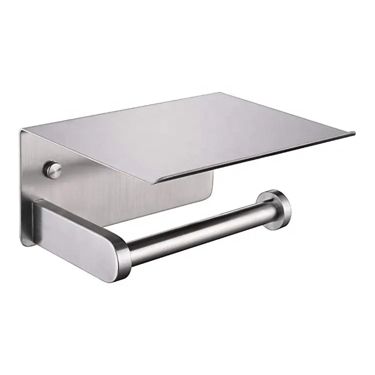 High Quality 304 Stainless Steel Storage Wall Mounted Bathroom Tissue Holder Toilet Paper Holder With Mobile Phone Storage Shelf