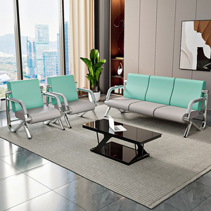 Sofá de Oficina Tsuneyuki V18 de Tres Plazas, Cuero, Estructura de Acero Inoxidable, Muebles Modernos para Recepción - Product Image 4