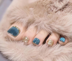 Faux ongles à presser personnalisés pour les pieds, ongles artificiels faits à la main, courts, carrés, design français 3D, ongles à presser pour les pieds - Product Image 5