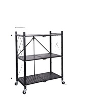 Étagères de rangement pliables en fil métallique avec roulettes - Organisateur multifonctionnel à 3 niveaux pour la cuisine, le salon et les outils
