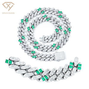 Factory Custom Wholesale Cuban Hip-hop Jewelry <b>Necklace</b> Men 925 Silver Platinum Plated Third Party Certified Emerald Moissanite - Product Image 1