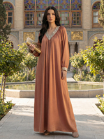 Abaya de Luxe Respirante Grande Taille avec Strass Dubaï 2026 – Robe de Soirée Musulmane Élégante pour Femme, Longueur Ras du Sol, Col en V, Été/Hiver