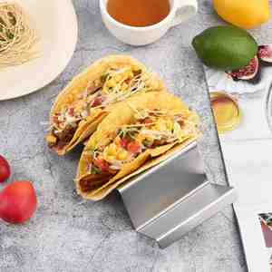 Wholesale Wavy-shaped 4 Pack Stainless Steel Taco Holder <b>Stand</b> Set of 4 Tray Style - Product Image 4
