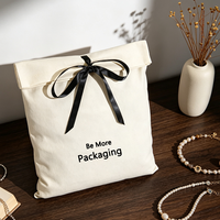 Pochette à bijoux en coton et lin à chevrons, sac enveloppe avec ruban, sac anti-poussière, logo personnalisé, emballage minimaliste pour articles de toilette et serviettes en tissu