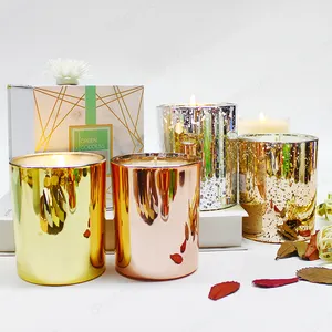 Pot galvanisé or Rose pour fabrication de bougies, chandelier de couleur personnalisée en verre pour fêtes, Style populaire, 2021