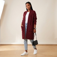Cardigan en tricot torsadé ouvert sur le devant pour femme, mi-long, à manches longues, coupe oversize, décontracté, style pull-manteau