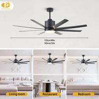 Ventilateur de plafond 60 pouces avec lumière, 6 vitesses, moteur DC silencieux et réversible, avec télécommande, pour l'Asie du Sud-Est, usage domestique intérieur standard