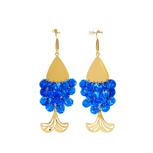 Fashion Drop Earrings 316L Stainless Steel PVD Gold Plating Sustainable Resistant <b>Blue</b> Sequin Dangle Design - Product Image 2