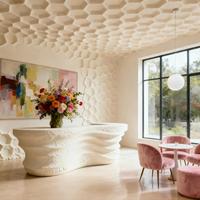 Bureau de réception haut de gamme en fibre de verre Design moderne Meubles commerciaux préférés pour l'utilisation de salon d'hôtel Peinture de cuisson automobile