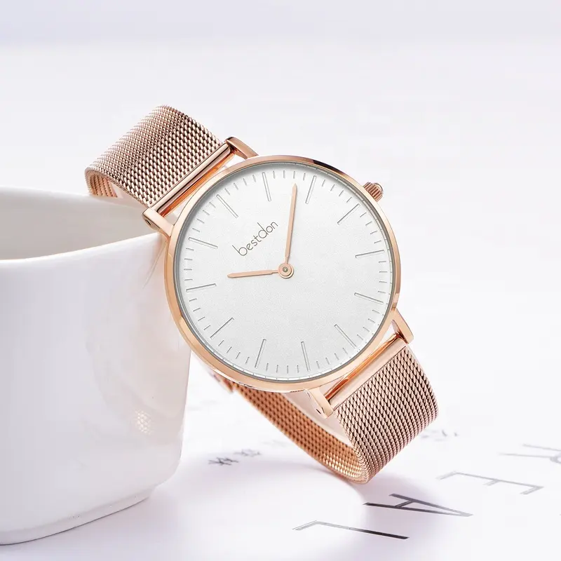 Fashion Wrist Watch Women Custom Watches Rose Gold Milanese Mesh Strap Quartz Watch