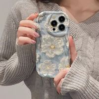 Coque de téléphone portable motif fleur de pêcher peinte à l'huile pour iPhone 16 15 17 Pro Max 14 13 12, coque arrière motif crème Funda