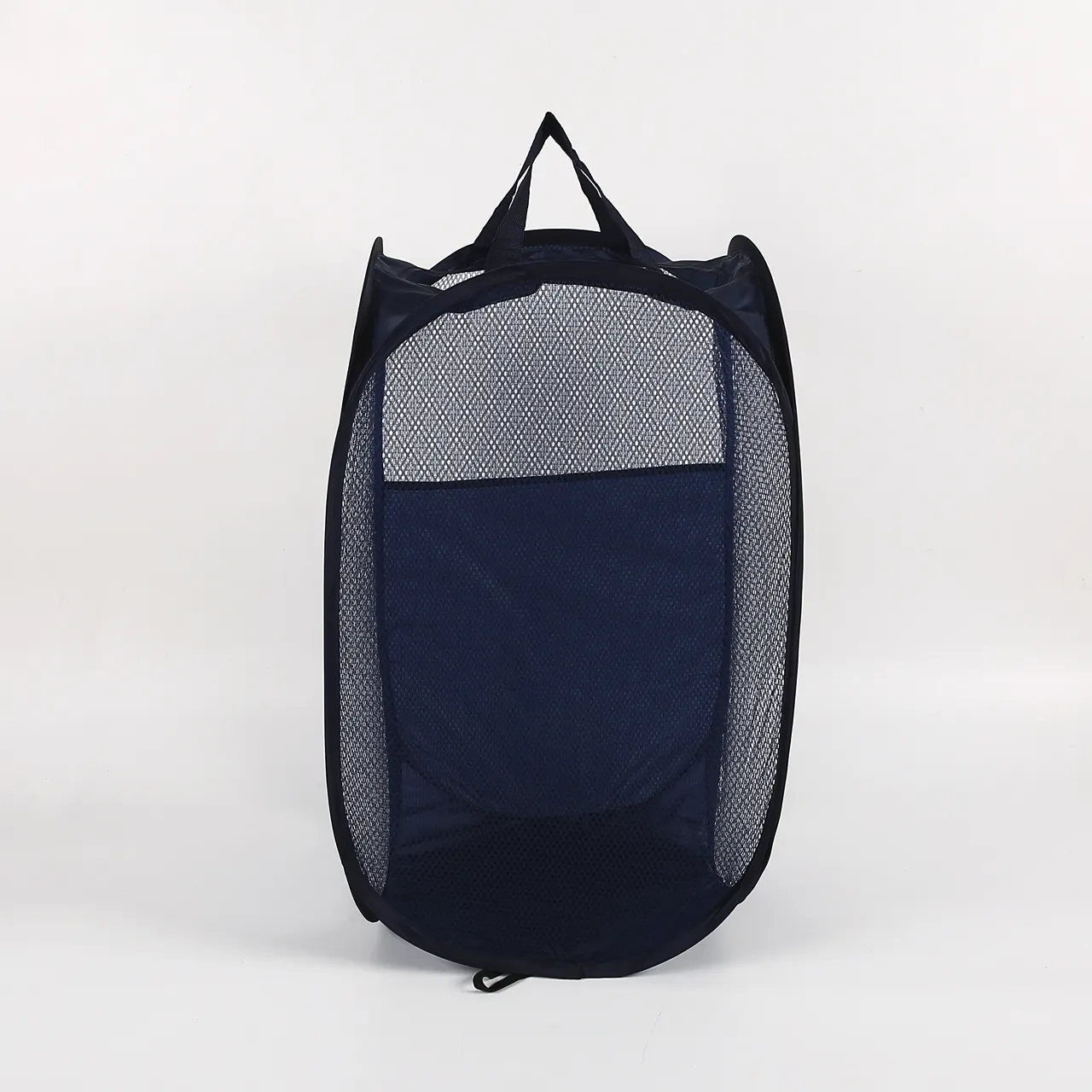 Wholesale large black foldable pop up laundry hamper basket mesh storage bag with handle