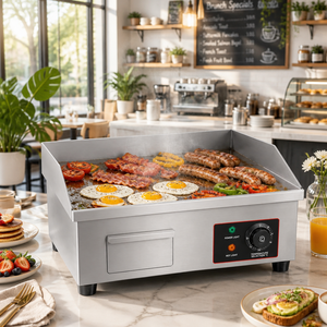 Durable Stainless Steel Electric <b>Flat</b> <b>Top</b> <b>Griddle</b> with Oil Drawer Heavy Duty Countertop Grill Machine for Commercial Kitchen - Product Image 1